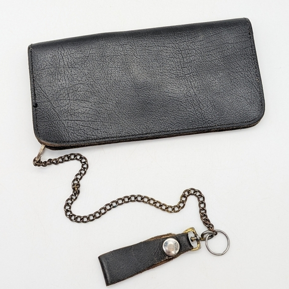 Black leather biker grunge goth chain wallet - Picture 4 of 9